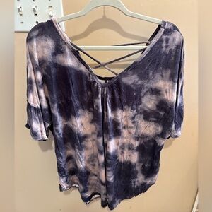 Baku Space Dye Soft Short Sleeve V Neck Top Womens Plus Size 2X